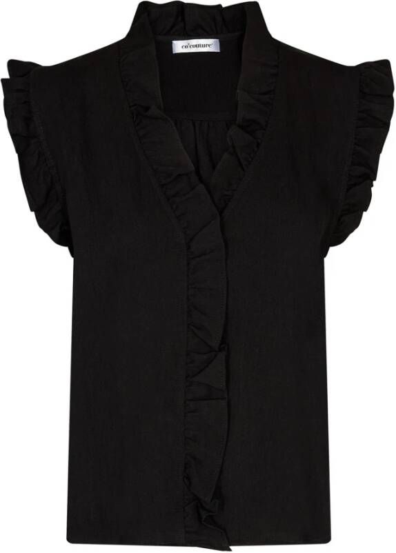 Co'Couture Vrouwelijke Frill Top Zwart Black Dames