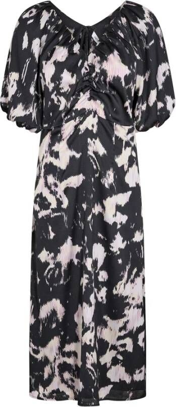 Co'Couture Zwarte Button Drape Jurk 36185 Vrouwelijke Silhouet Grafische Print Meerkleurig Dames