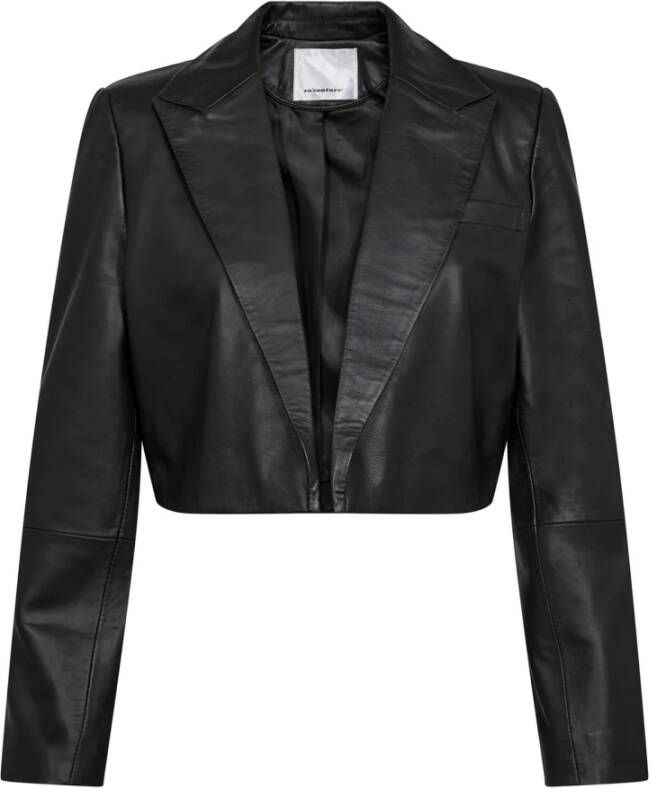Co'Couture Zwarte Leren Crop Blazer Phoebecc Stijl Black Dames