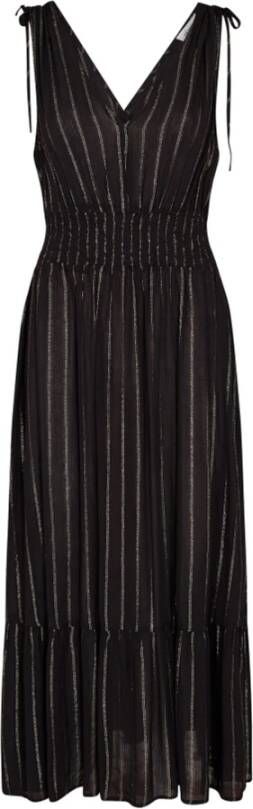 Co'Couture Zwarte Maxi Jurk met Verstelbare Bandjes en Metallic Strepen Zwart Dames
