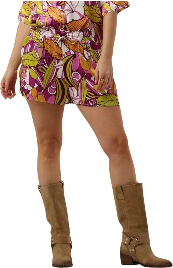 Colourful Rebel gebloemde satijnen regular fit short Tilly paars limegroen - Foto 5