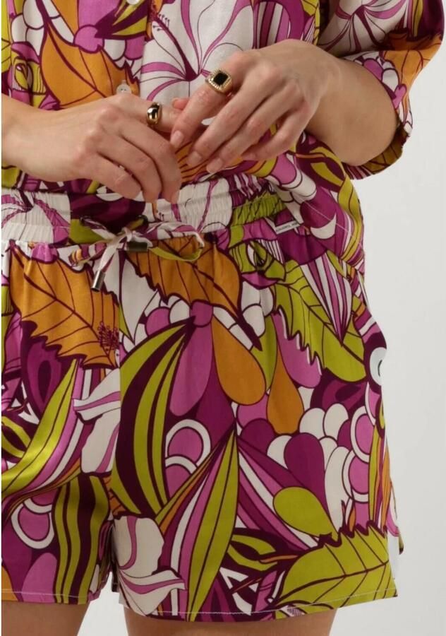 Colourful Rebel gebloemde satijnen regular fit short Tilly paars limegroen - Foto 4