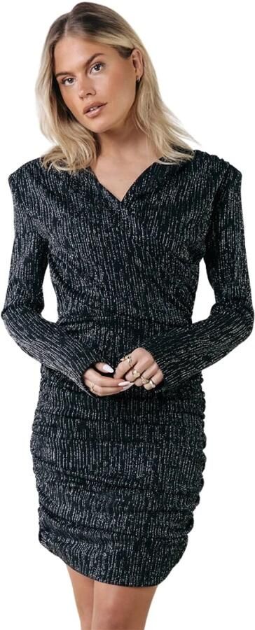 Colourful Rebel jurk Bryssa Lurex Stripes Padded dress LS zwart zilver - Foto 11