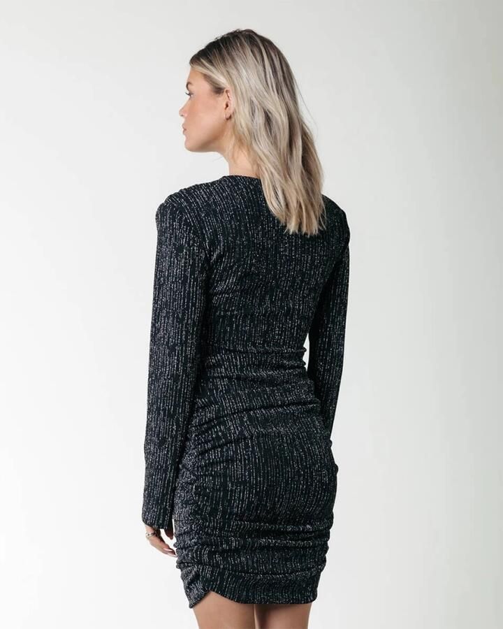 Colourful Rebel jurk Bryssa Lurex Stripes Padded dress LS zwart zilver - Foto 7