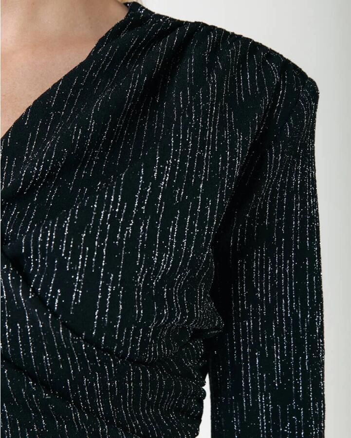 Colourful Rebel jurk Bryssa Lurex Stripes Padded dress LS zwart zilver - Foto 6