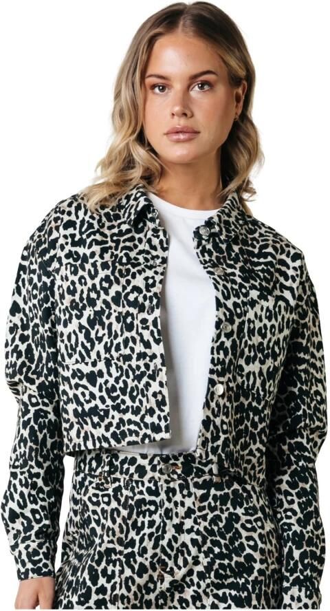 COLOURFUL REBEL Dames Blouses Olle Leopard Cropped Denim Blouse Bruin - Foto 5