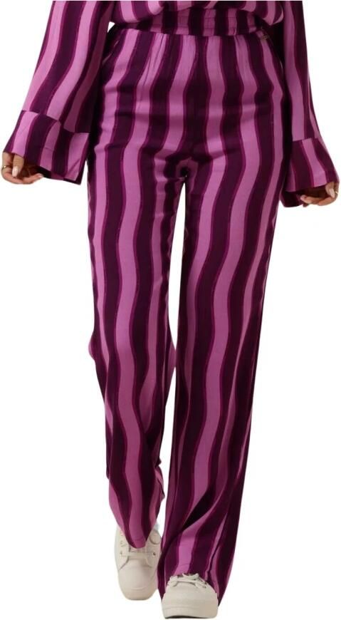 Colourful Rebel gestreepte high waist straight fit broek Melody paars lila - Foto 3