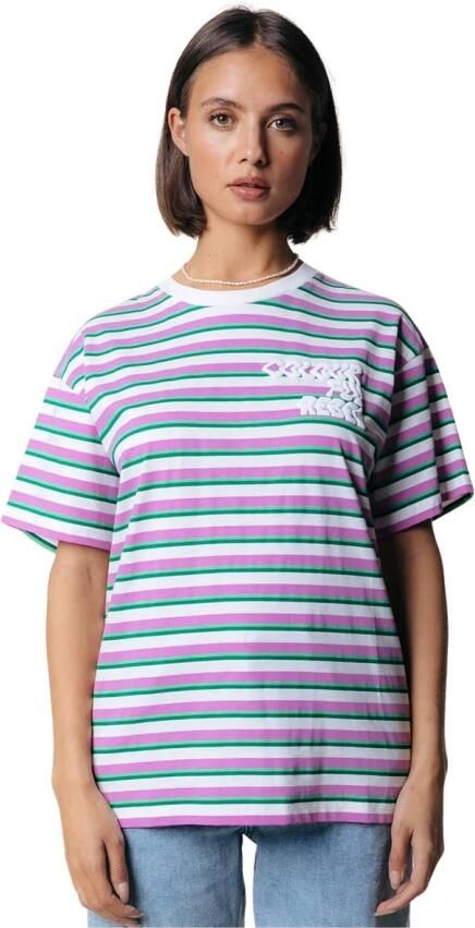 Colourful Rebel Puff Logo Stripe Loosefit Tee Pink Dames