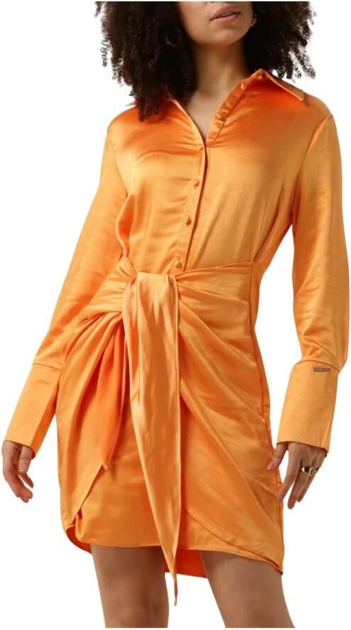 COLOURFUL REBEL Dames Jurken Mette Satin Wrap Dress Oranje - Foto 7