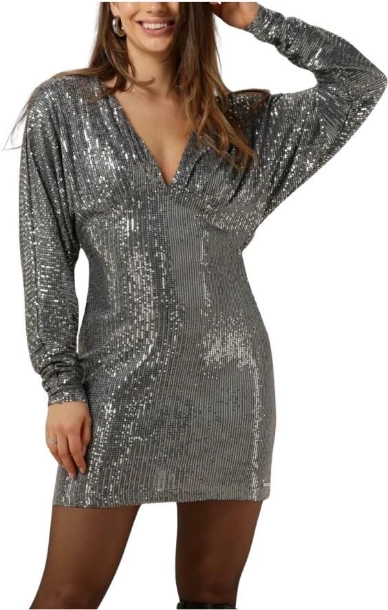 COLOURFUL REBEL Dames Jurken Belle Sequins Deep V-neck Mini Dress Zilver - Foto 6
