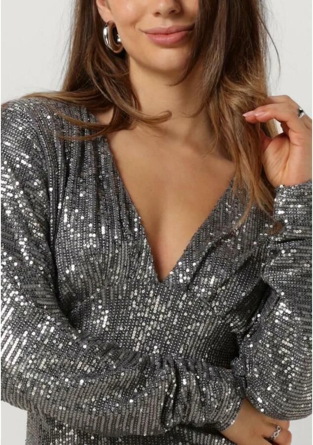 COLOURFUL REBEL Dames Jurken Belle Sequins Deep V-neck Mini Dress Zilver - Foto 4