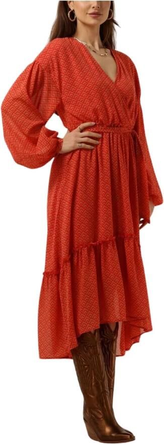 Colourful Rebel jurk Embla Small Geo Balloon Sleeve Midi Dress met grafische print en ceintuur oranje - Foto 5