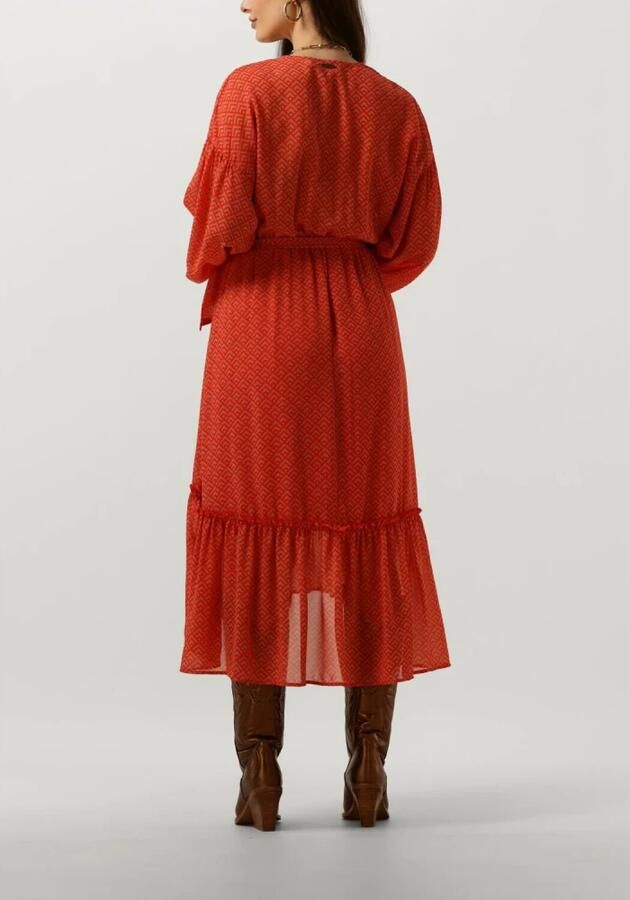 Colourful Rebel jurk Embla Small Geo Balloon Sleeve Midi Dress met grafische print en ceintuur oranje - Foto 4