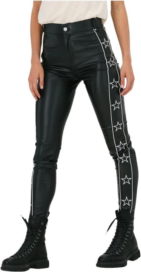 Colourful Rebel imitatieleren slim fit tregging Chloe met zijstreep zwart - Foto 6