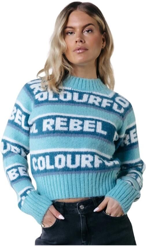 Colourful Rebel Ximenia Intarsia Gebreide Trui Blue Dames