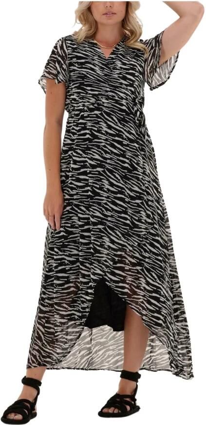 Colourful Rebel maxi wikkeljurk Felin met zebraprint en ruches zwart wit - Foto 4