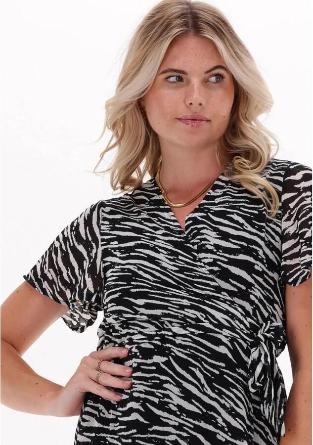 Colourful Rebel maxi wikkeljurk Felin met zebraprint en ruches zwart wit - Foto 2
