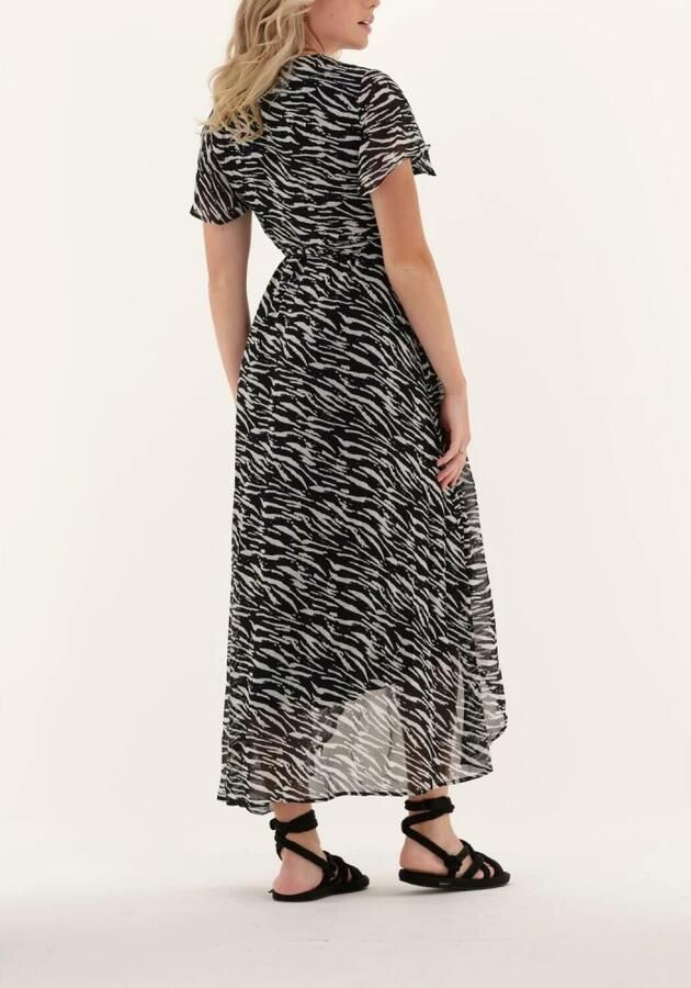 Colourful Rebel maxi wikkeljurk Felin met zebraprint en ruches zwart wit - Foto 3