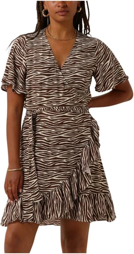 Colourful Rebel jurk Telsi met zebraprint en ruches bruin beige - Foto 3