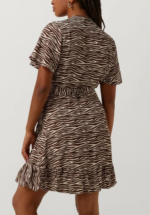 Colourful Rebel jurk Telsi met zebraprint en ruches bruin beige - Foto 2