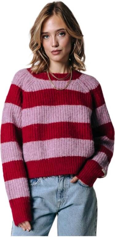 COLOURFUL REBEL Dames Truien & Vesten Kinza Striped Knitted Sweater Rood