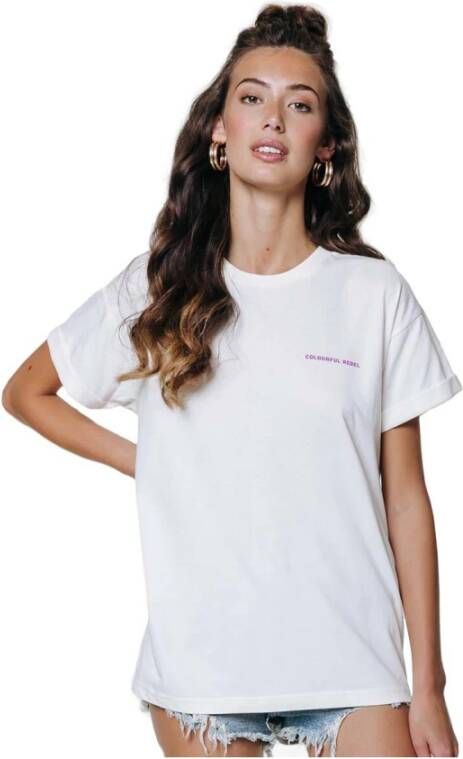 Colourful Rebel T-shirt Summer Essence met backprint wit fuchsia