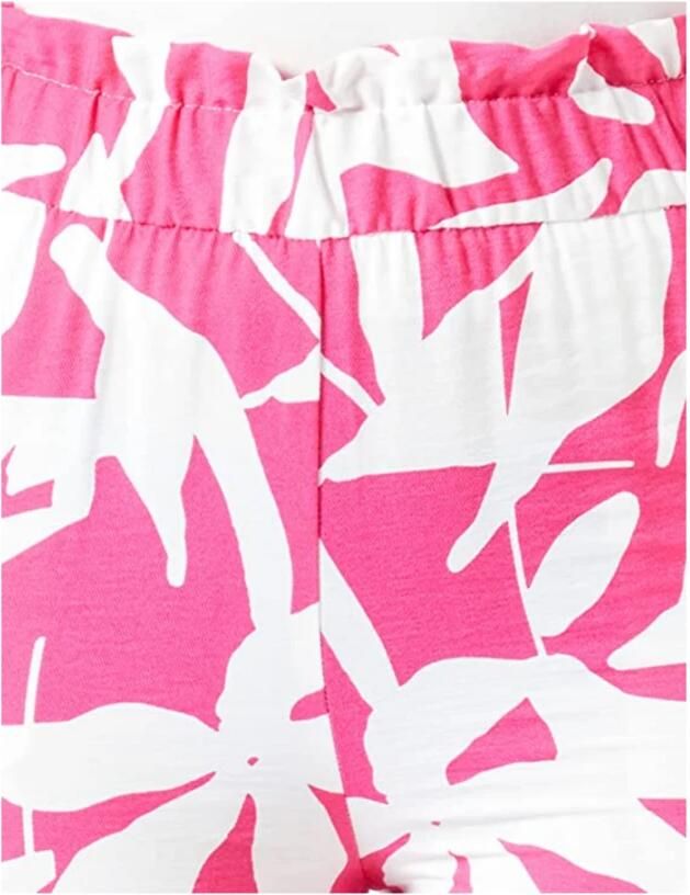 Comma cropped wide leg culotte met bladprint roze wit - Foto 2