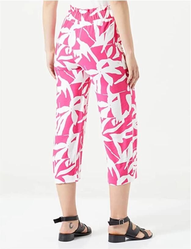 Comma cropped wide leg culotte met bladprint roze wit - Foto 4