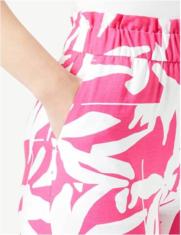 Comma cropped wide leg culotte met bladprint roze wit - Foto 3