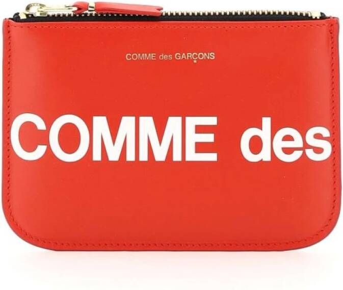 Comme des Garçons Contrasterende Logo Leren Pouch Rood Heren