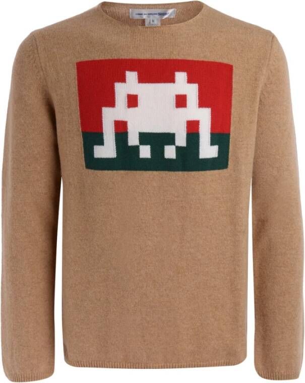 Comme des Garçons Gebreide kleding Sweater Model Space Invaders Kamelenwol Bruin Heren