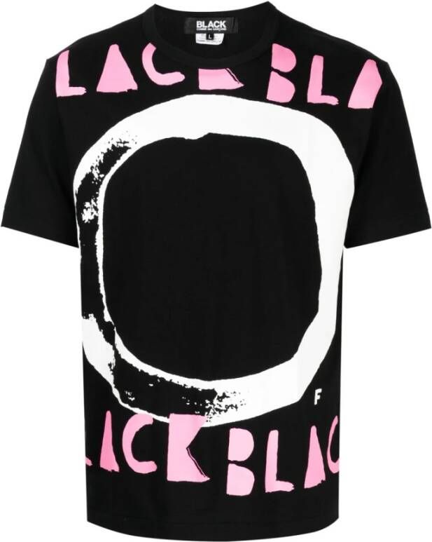 Comme des Garçons Grafisch Bedrukt Katoenen T-Shirt met Roze Detail Zwart Heren