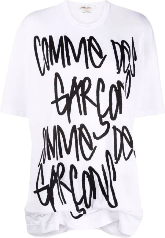 Comme des Garçons T-shirt met Logo Print en Verzamelde Details White Dames