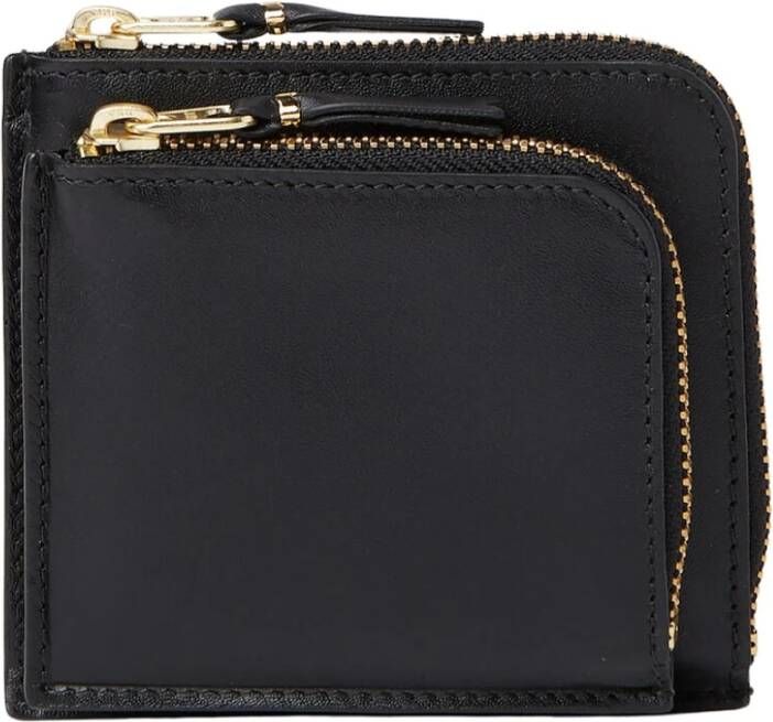 Comme des Garçons Zwarte Leren Dubbele Portemonnee met Muntzak Black Unisex