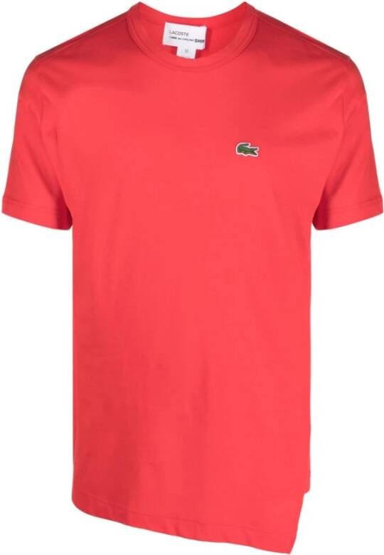 Comme des Garçons Logo-Patch Katoenen T-Shirt met Asymmetrische Zoom Rood Heren