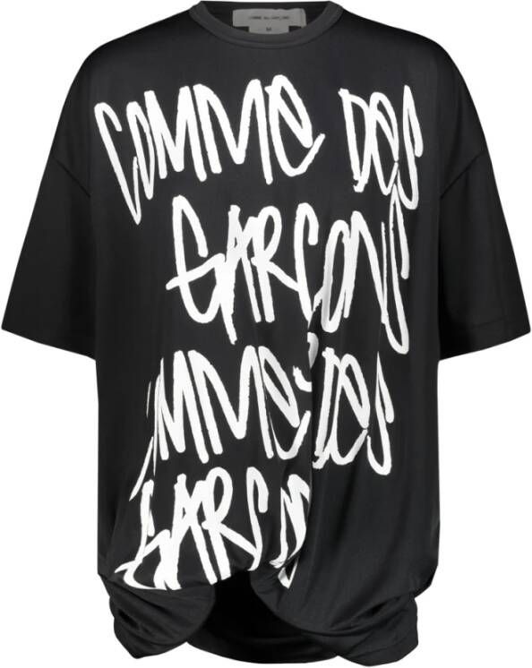 Comme des Garçons Logo Print T-Shirt met Verdraaide Zoom Zwart Dames