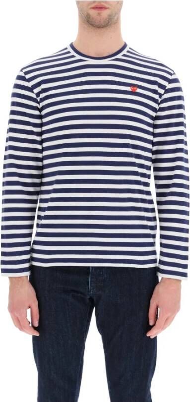 Comme des Garçons Play Striped Long-Sleeve Heart-Logo T-Shirt Blauw Heren