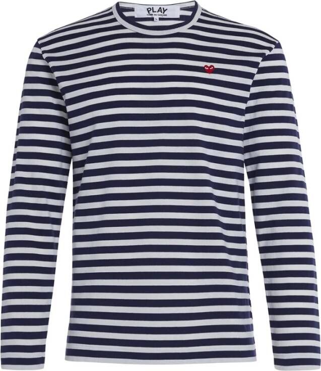 Comme des Garçons Play Striped Long-Sleeve Heart-Logo T-Shirt Blauw Heren