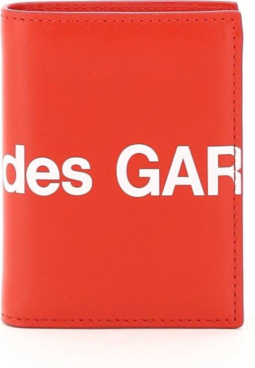 Comme des Garçons Maxi Logo Leren Bifold Portemonnee Red Heren