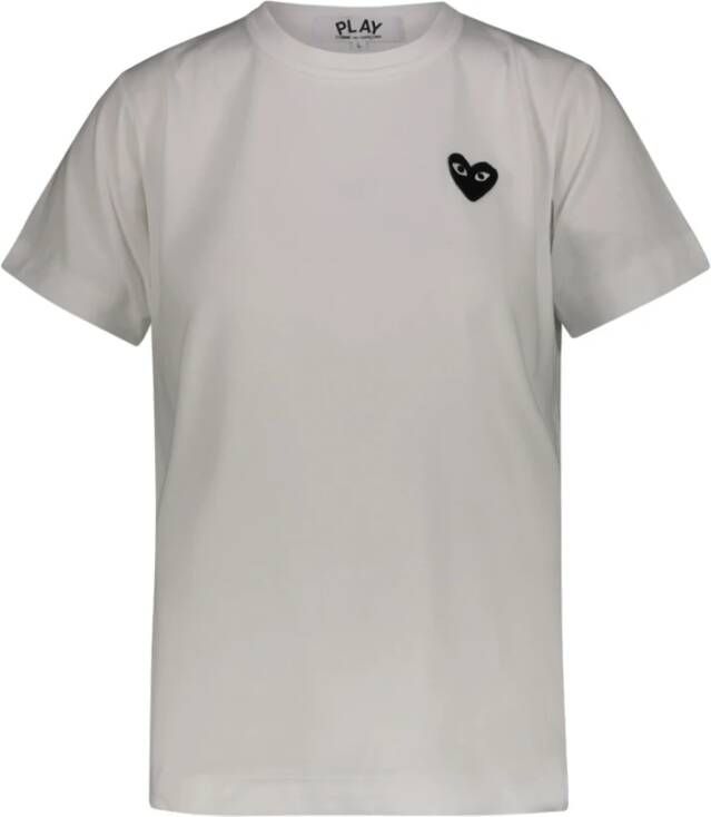 Comme des Garçons Zwart geborduurd hart katoenen T-shirt White Dames