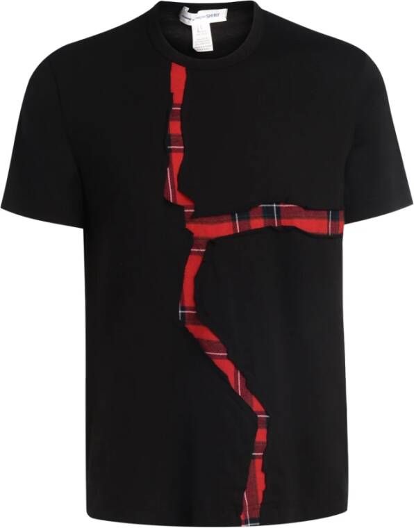 Comme des Garçons Zwart T-shirt met Open Cut Tartan detail Zwart Heren