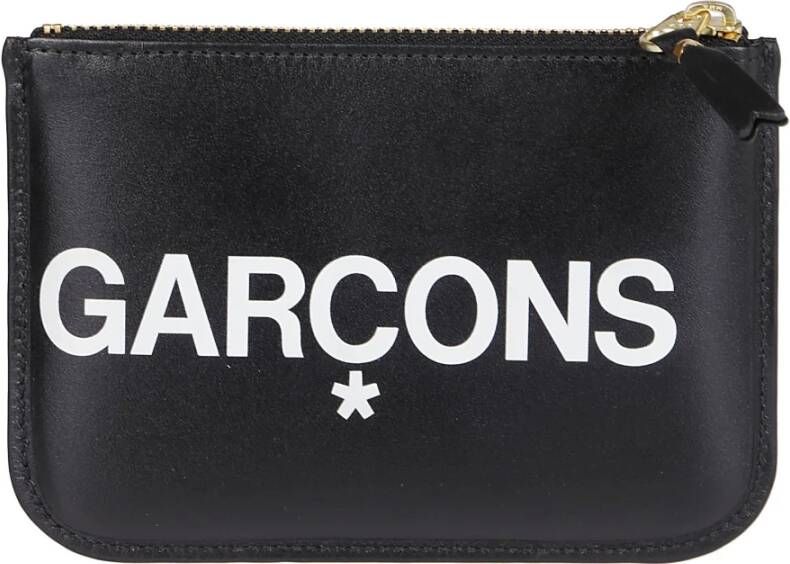 Comme des Garçons Logo Portemonnee van Premium Koeienhuid Leer met Goudkleurige Rits Black Unisex