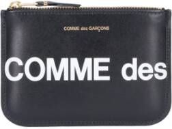 Comme des Garçons Logo Portemonnee van Premium Koeienhuid Leer met Goudkleurige Rits Black Unisex