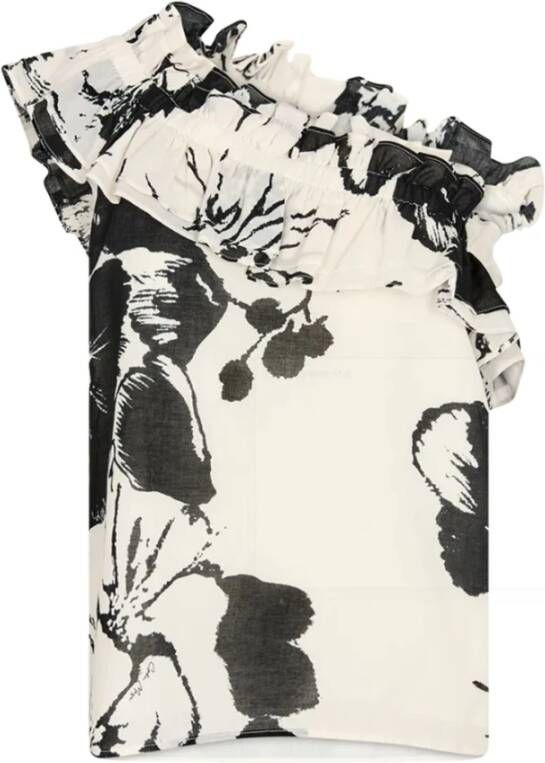 Copenhagen Muse Bloemen One-Shoulder Top Beige Dames