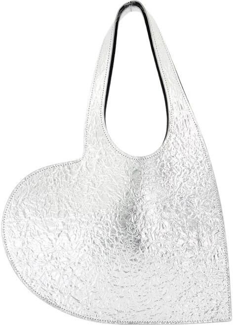 Coperni Shoppers Mini Heart Bag In Silver Metallic Leather in zilver