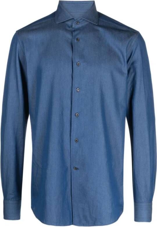 Corneliani Katoenen Flanellen Overhemd 100% Katoen Blauw Heren