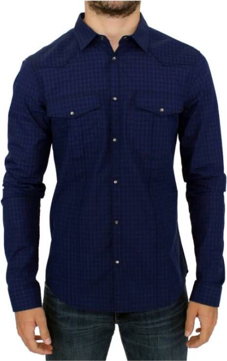 Costume National Stijlvol Blauw Geruit Katoenen Overhemd Blue Heren