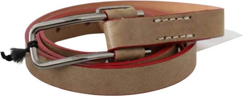 Costume National Beige Leather Silver Logo Buckle Waist Belt Beige Unisex