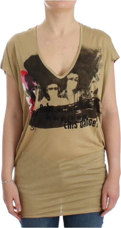 Costume National Beige Motief Print V-Hals T-Shirt Beige Dames