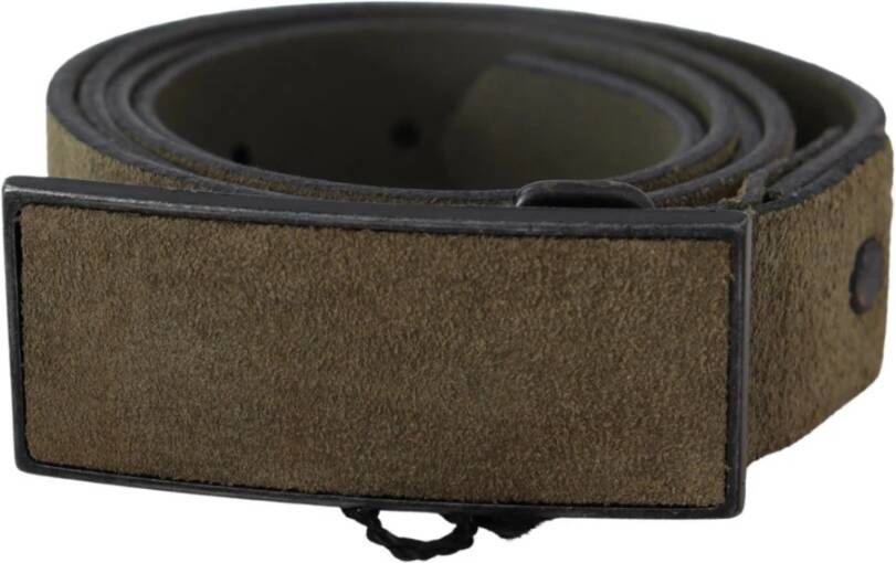 Costume National Green Leather Velvet Buckle Waist Army Belt Green Unisex
